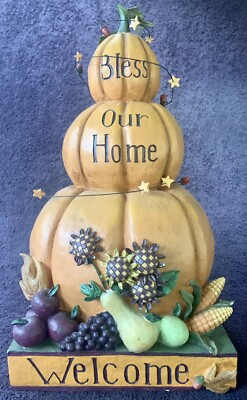  Bless Our Home  &  Welcome  Fall Stacked 3-Pumpkin Sculpture By Dan Dipaolo