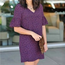 Madewell Size 2 Silk Lined Blue Pink Clover Floral V Neck Bell Sleeves Dress