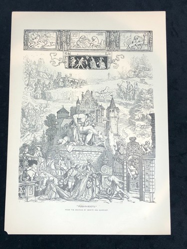 ca. Ende 1800er Stiefelkater, Moritz von Schwindt, antiker Gravurdruck - Bild 1 von 9