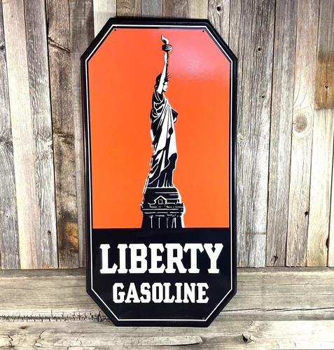 Liberty Gasoline Gas Oil Large 23" Embossed Metal Steel Sign Garage Vintage New