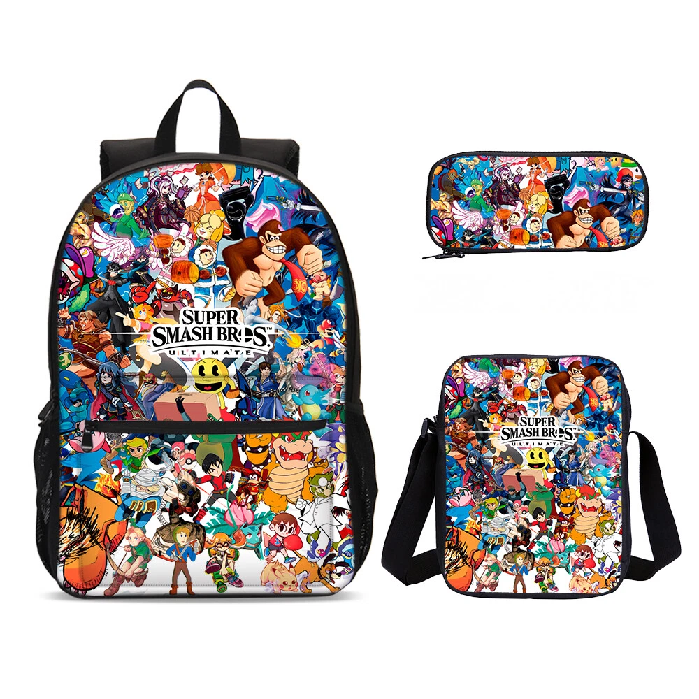 Super Smash Bros Game Kids School Bag Backpacks Lunch Bag Pen Case