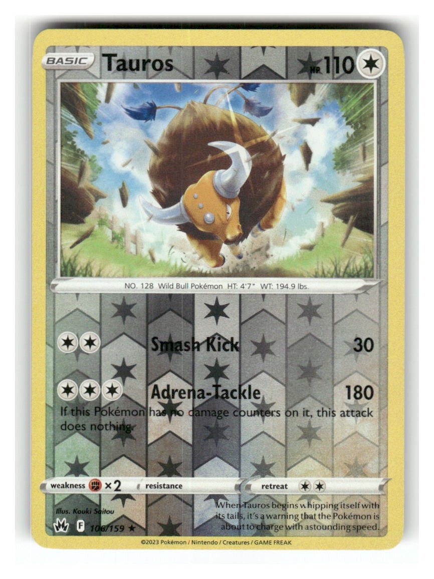 Tauros 106/159 Rare Crown Zenith Pokemon Reverse Holo Near Mint
