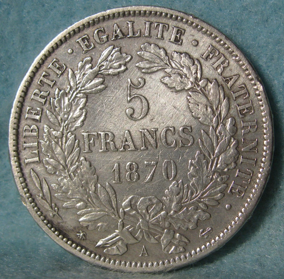 1870-A With Motto France 5 Francs Large Size World Silver Coin High Grade #585 - Image 3 of 4