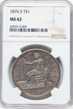 1876-S T$1 - Type One silver Trade Dollar - Reverse MS62 NGC. Large S - Gorgeous