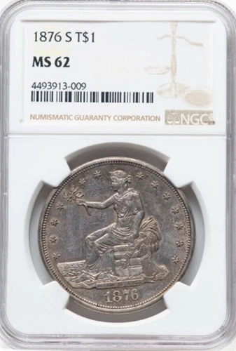1876-S T$1 - Type One silver Trade Dollar - Reverse MS62 NGC. Large S - Gorgeous
