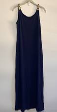 NWT Michael Kors Womens Navy Sleeveless Maxi Dress Gold Tone Hardware Size Small