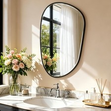 Modern Irregular Black Metal Framed Wall Mirror Vertical Tempered Glass Mirror