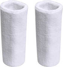 Sweatbands Sports Wristbands for Men and Women - 6 inch Elastic white