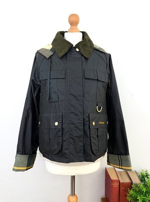 Neu BARBOUR Olive Liza Waxed Spey Jacket UK 10 EU 36 USA 6 Medium Hood