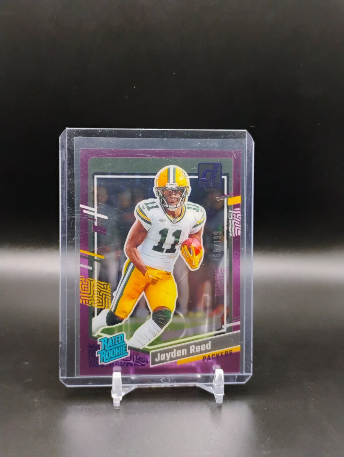 2023 Panini Clearly Donruss - Rated Rookie Purple #68 Jayden Reed /199 (RC)