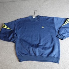 Vintage Adidas Sweatshirt Large Blue Embroidered Mock Neck Made in USA