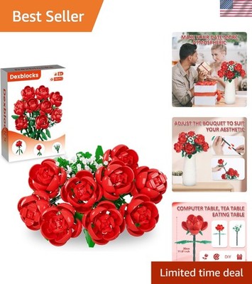 780 PCS Red Rose Building Flower Bouquet Kit for Adults & Kids, DIY Artificia...