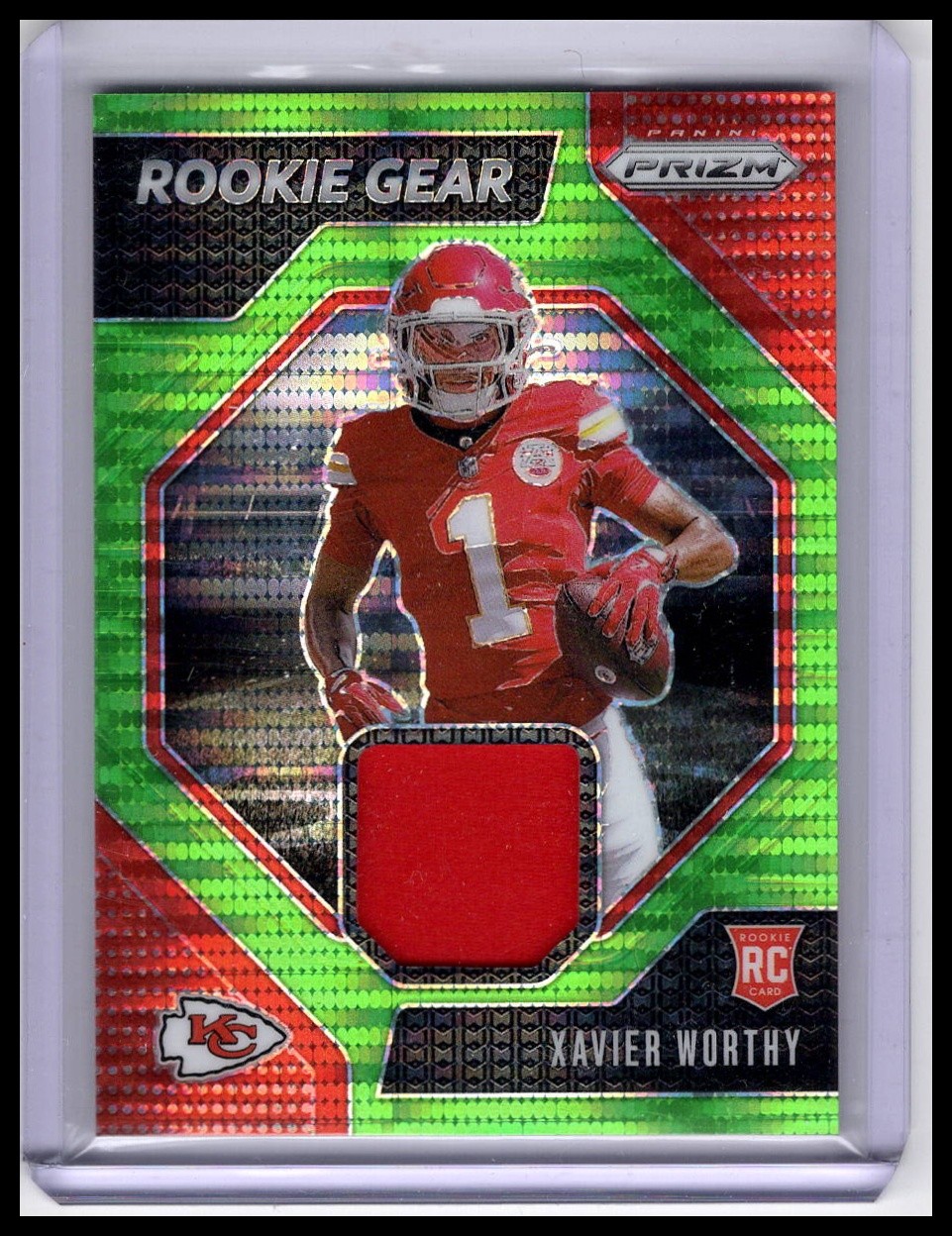 2024 Panini Prizm #RG-XWY Xavier Worthy Rookie Gear Neon Green Pulsar