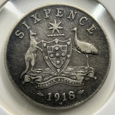 1918 Sixpence Coin - Very Fine - Silver George V Key Date