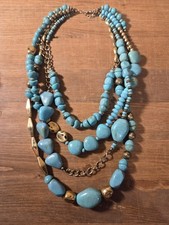 Multi Strand Turquoise & gold Beaded Statement Neclace