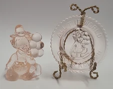 Vtg Mosser Glass Pee Wee Clown I Peachblo Pink w. Matching All the World Plate