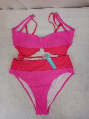 Popvil 2 Piece Swimsuit Womens Medium Pink Stretch Triangle Adjustable Strap