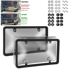 2X Unbreakable License Plate Covers+Frames Auto Tag Shield Protector Front Rear