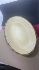 Clay Art Bamboo Edge Hand Painted StoneLite Oval Platter Beige Serving Dish