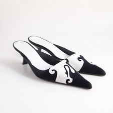 Vicini by Zanotti Mules 38 US 8 Womens Black White Satin Kitten Heels Italy Y2K
