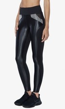 $125 KORAL Black Shiny Stretch Weave Lustrous Leggings High Rise Designer RARE S