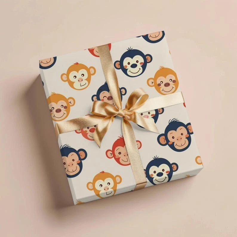 Monkey Wrapping Paper, Animal Gift Wrap for Kids Birthday or Party Roll - Image 2 of 4