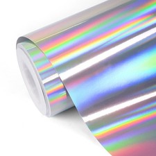 Glossy Rainbow Holographic Silver Chrome Permanent Adhesive Vinyl 1x5 Ft
