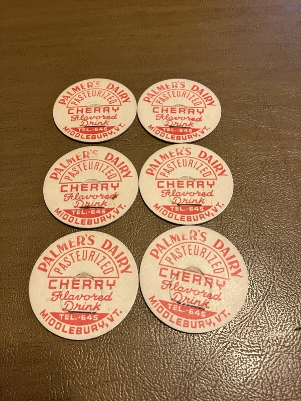 Lot of 6 Palmer’s Dairy Middlebury,VT.Milk Caps