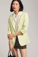 Anthropologie Maeve Women's US 8 Butter Yellow Roll Sleeve Linen Blazer