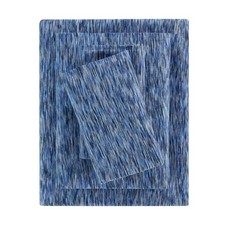 Queen 4-Piece 100 Cotton Jersey Knit Bed Sheet Set Extra Soft Deep Blue Crackle