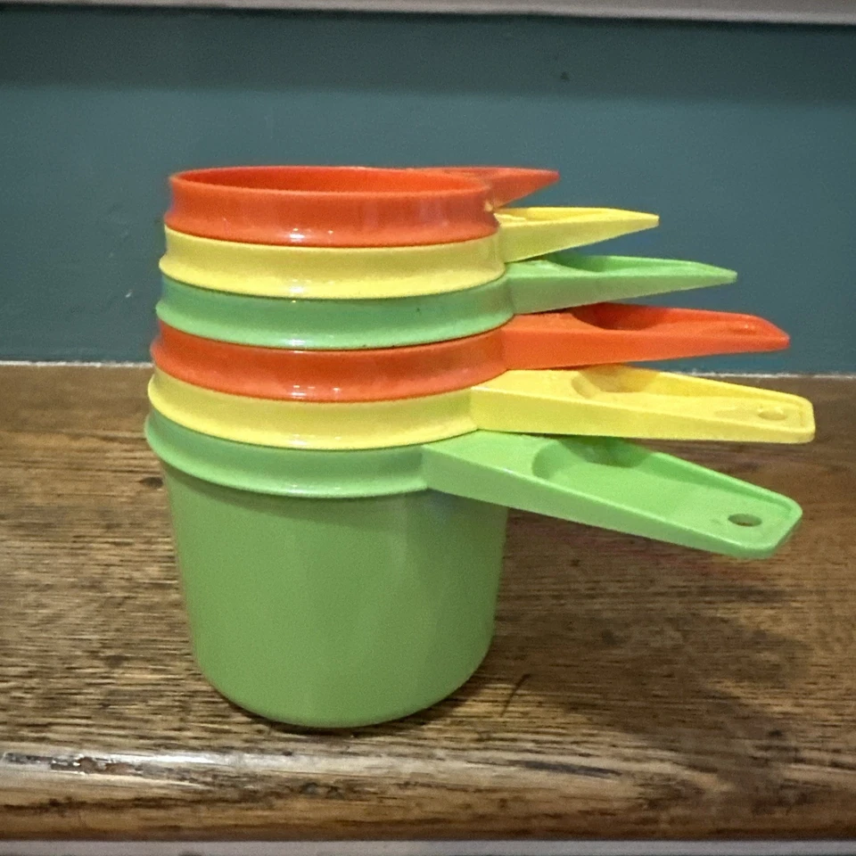 New Vintage Tupperware Measuring Cups Set 6 Green Orange Yellow Retro NOS - Image 3 of 4