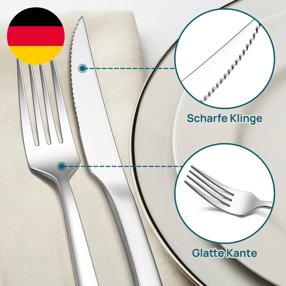 Herogo Steakbesteck Set, 24-Teilig Edelstahl Messer Und Gabel Set Für 12 Persone - Bild 3 von 4
