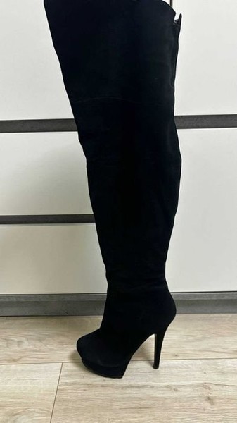 Women Black Suede Over-the-Knee Boots 38