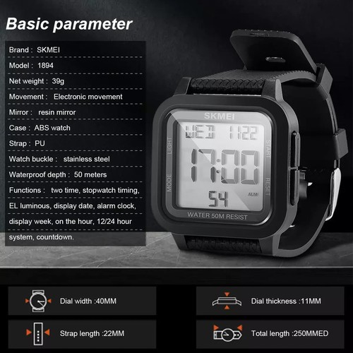 Waterproof Digital Sports Watch Men Military Tactical LED Backlight Wristwatch - Picture 5 of 7