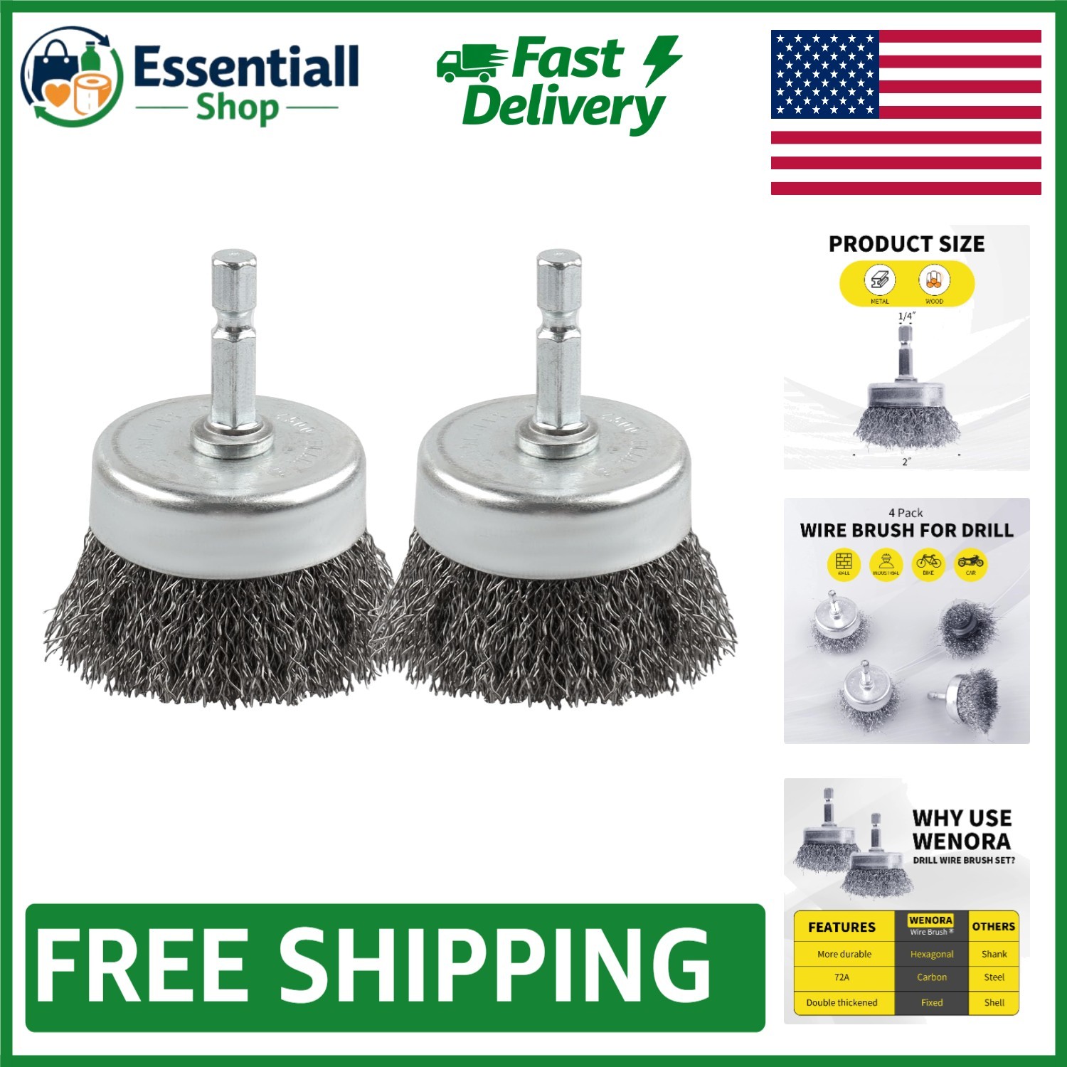 Durable 0.010 Inch Coarse Carbon Steel Wire Brushes for Drill - Dual Pack