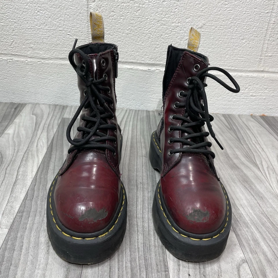 Botas de plataforma Dr. Martens V Jadon II para mujer EE. UU. 7 rojo cereza VEGANO defecto de cremallera Foto 3 de 4