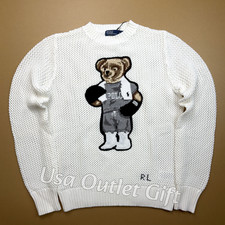POLO PALPH LAUREN Bear Sweater White Open Knit Women M, NWT