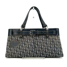 Christian Dior Trotter Handbag Canvas Leather Street Chic Belt Navy