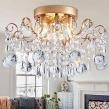 Rain Drop Crystal Small Crystal Chandelier Ceiling Light 3-Light Fixture Mode...