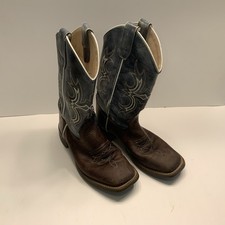 Old West Youth BSY1914 Brown and Blue Broad Square Toe Western Boots size 4D