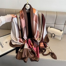 Women's Silk Feel Square Scarf Geometric Print Shawl Wrap Soft Fashion Hijab 80x
