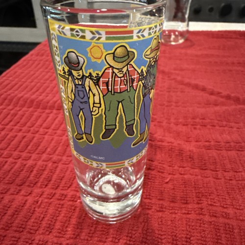 Vintage Western Hillbilly Farmer Shot Glass Novelty Barware Cartoon Graphic