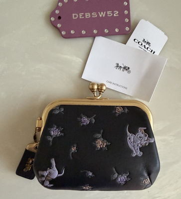 NWT COACH DISNEY X COACH BLACK/MULTI DALMATIANS KISSLOCK FLORAL