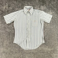 Vintage Arrow Kent Shirt Mens XL White Blue Floral Textured Polyester 70s Party