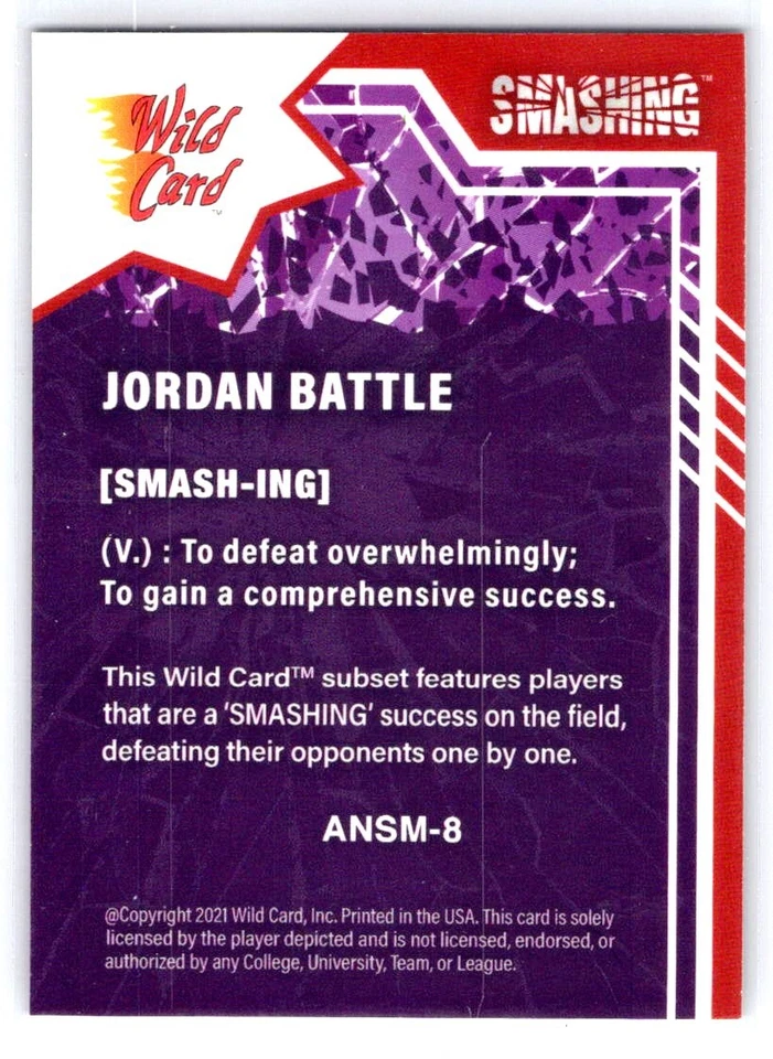 2021 Wild Card Alumination NIL #ANSM-8 Jordan Battle Smashing Purple #/80 - Image 2 of 2