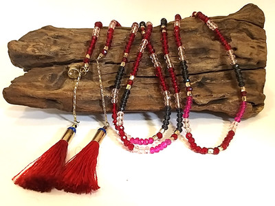 Authentic Max & Co. Red Tone Crystal String Tassel Necklace