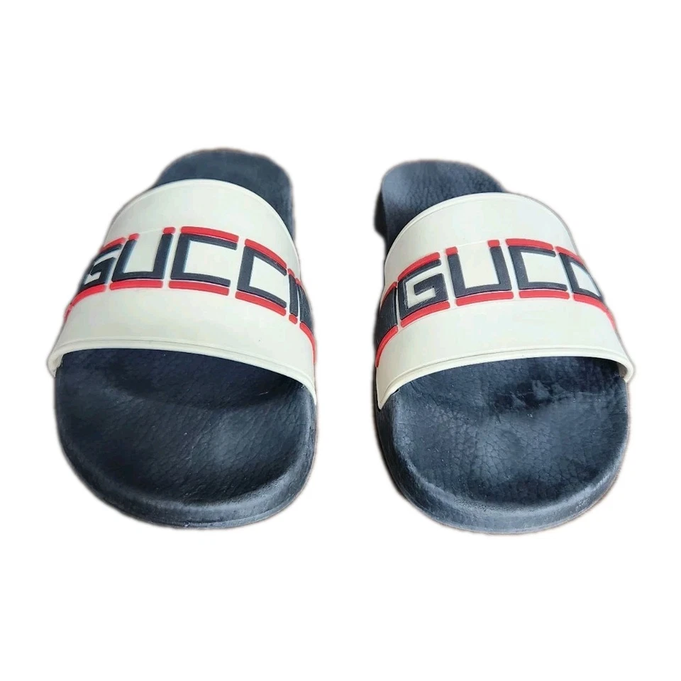 Gucci Logo Stripe Rubber Pool Slides Sandals Shoes Pre-owned Men's Size 9 No Box - Image 3 of 4