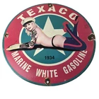 Vintage Texaco Gasoline Sign - White Marine Gas Pump Porcelain Sign