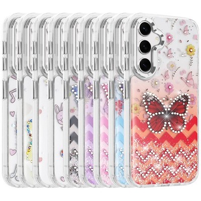 For Samsung Galaxy S25 FE Case Resin Epoxy Design Diamond Metal Edged Cover