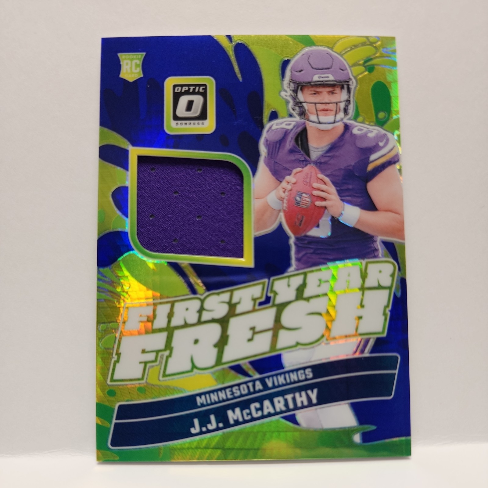 2024 Panini Optic - First Year Fresh J.J. McCarthy #FYF-JMY Blue Hyper Prizm